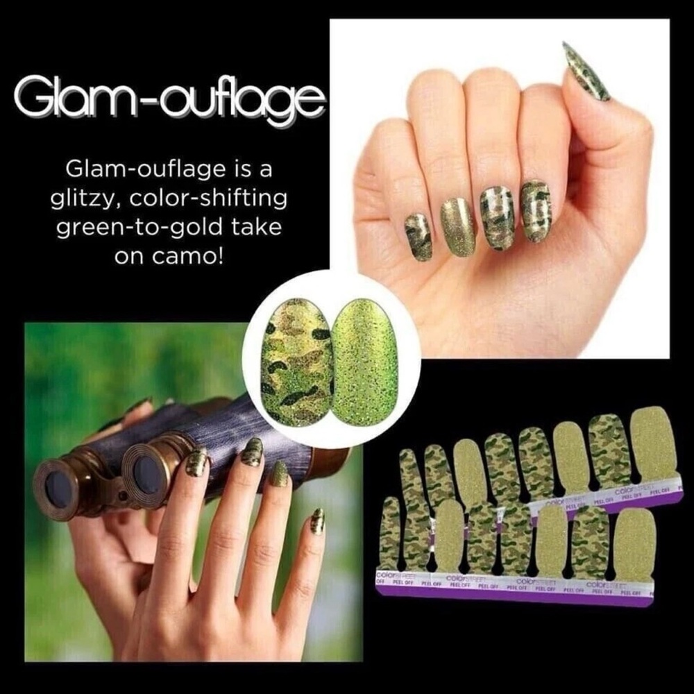 Color Street Glam-ouflage Green-to-Gold Camo Press-On Nails
